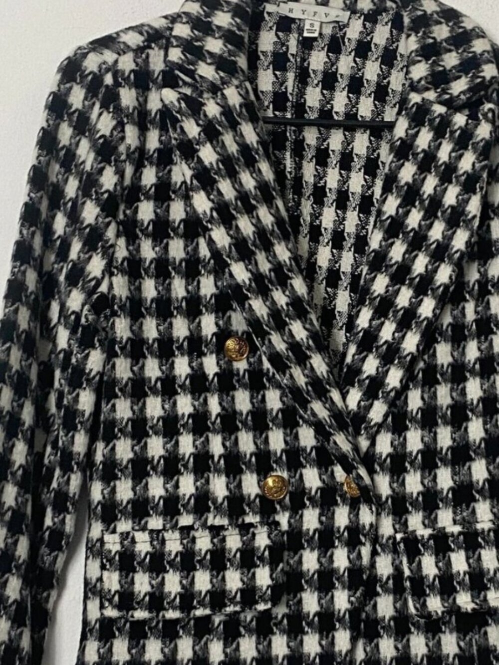 NWOT HYFVE Houndstooth Blazer Gold Hardware Long Sleeves "Very Chanel" B&W Small - Picture 6 of 8
